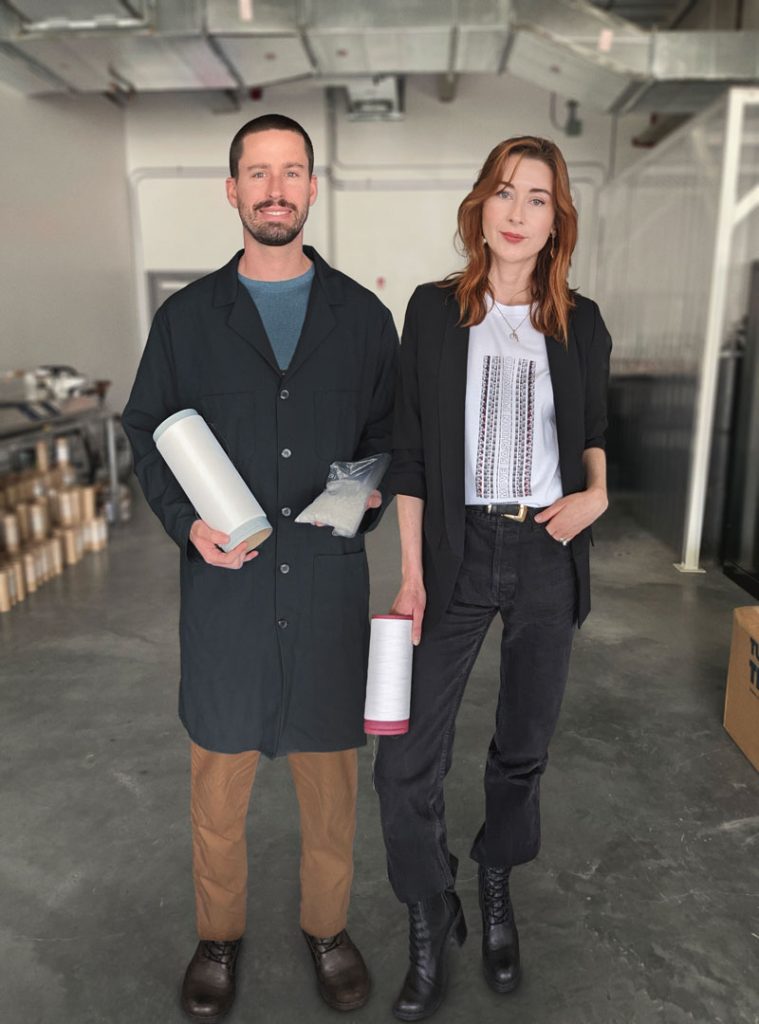 Kintra Fibers co-founders Billy McCall and Alissa Baier-Lentz at their Brooklyn, NY lab.